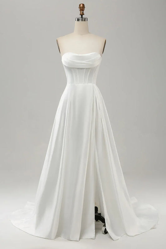 A-Line Strapless Floor-Length Wedding Dress - Yihuiw by Yihuiw