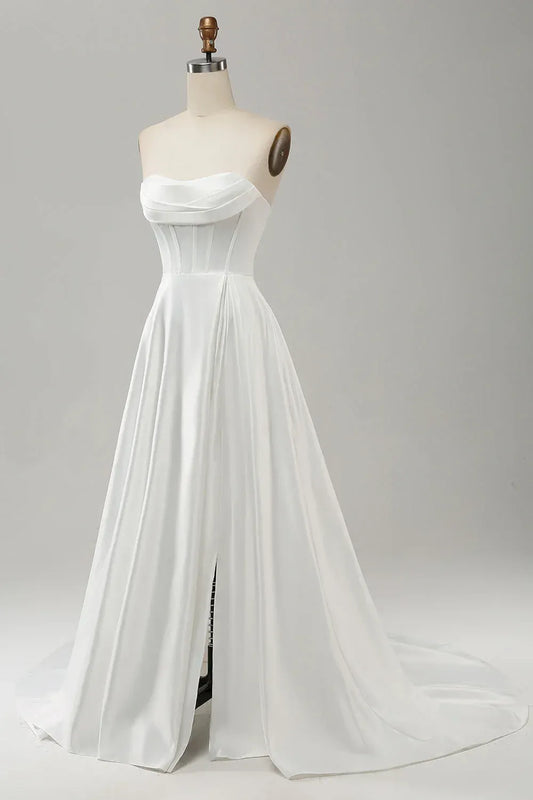 A-Line Strapless Floor-Length Wedding Dress - Yihuiw by Yihuiw