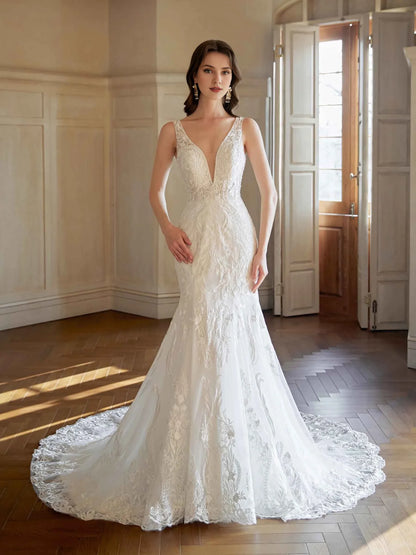 Mermaid Sleeveless Floor-Length Wedding Dress - Yihuiw by Yihuiw