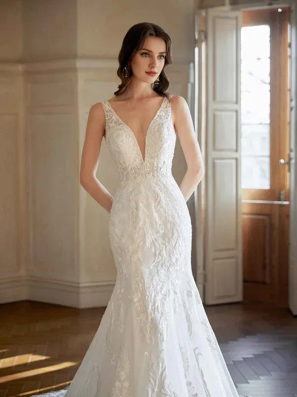 Mermaid Sleeveless Floor-Length Wedding Dress - Yihuiw by Yihuiw