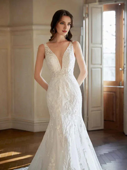 Mermaid Sleeveless Floor-Length Wedding Dress - Yihuiw by Yihuiw