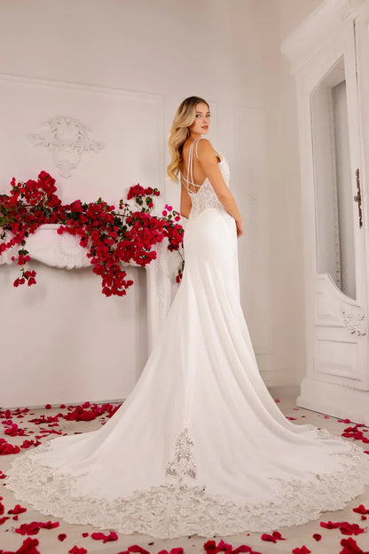 Mermaid V-Neck Floor-Length Wedding Dress - Yihuiw by Yihuiw