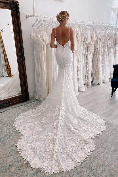 Mermaid V-Neck Floor-Length Wedding Dress - Yihuiw by Yihuiw