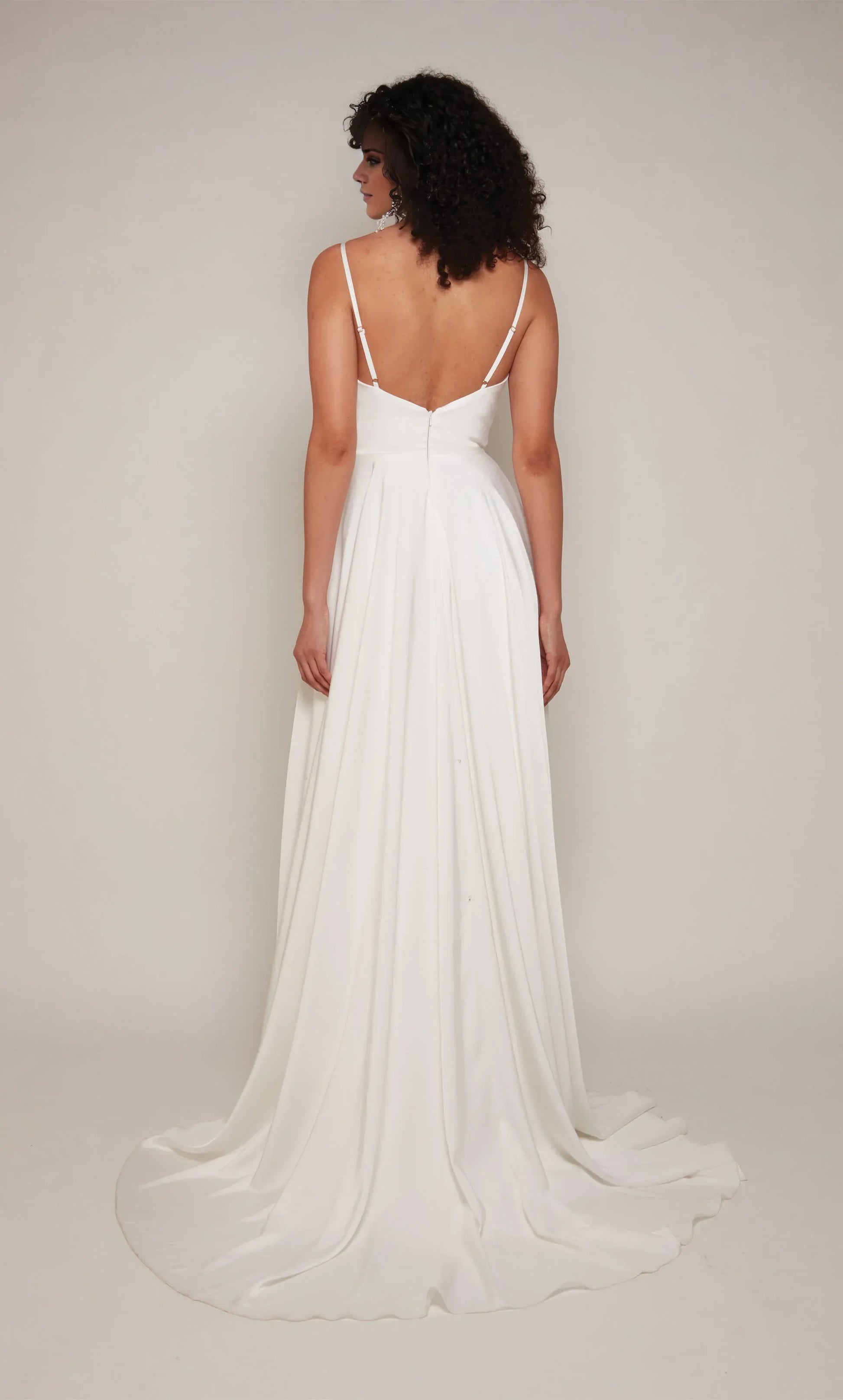 A-Line Spaghetti Strap Satin Open Back Train Wedding Dress - Yihuiw by Yihuiw