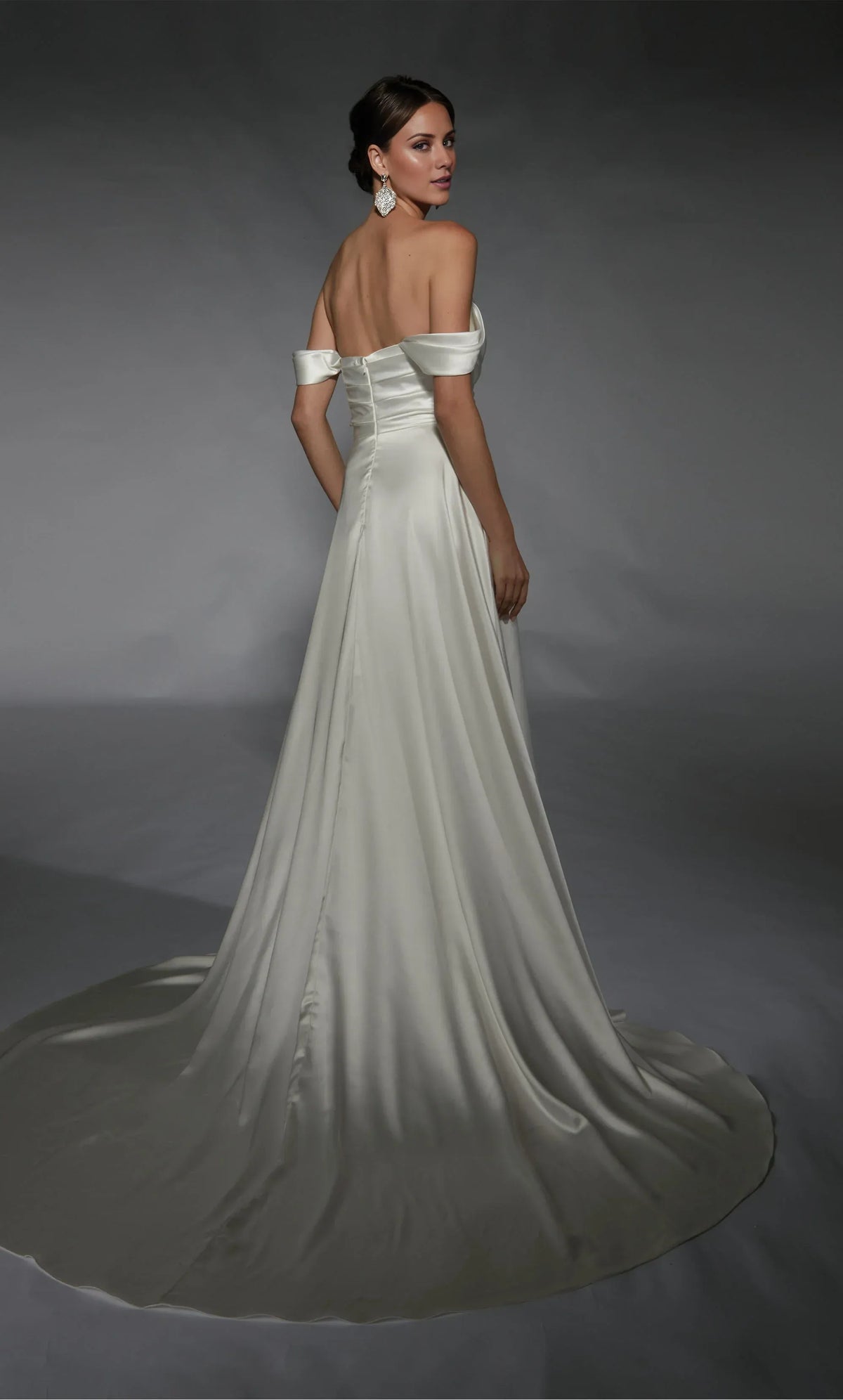 A-Line Off-Shoulder Satin High Slit Wedding Dress - Yihuiw by Yihuiw