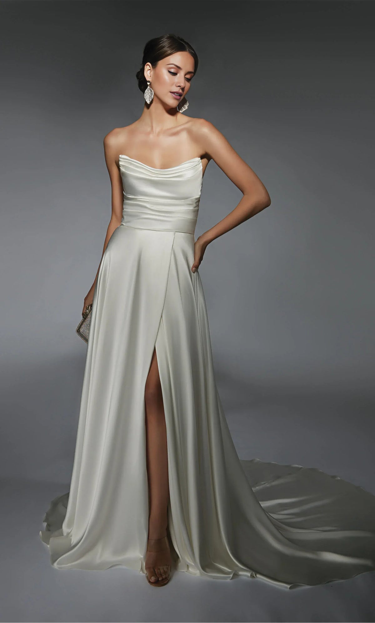 A-Line Off-Shoulder Satin High Slit Wedding Dress - Yihuiw by Yihuiw