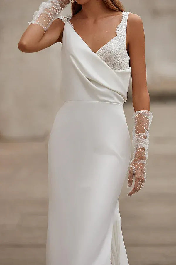 Mermaid V-Neck Satin Floor-Length Wedding Dress - Yihuiw by Yihuiw