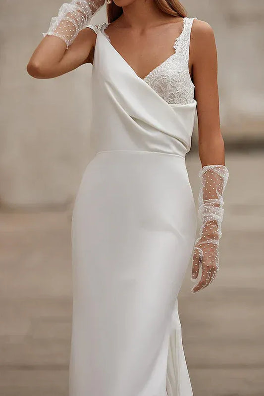 Mermaid V-Neck Satin Floor-Length Wedding Dress - Yihuiw by Yihuiw