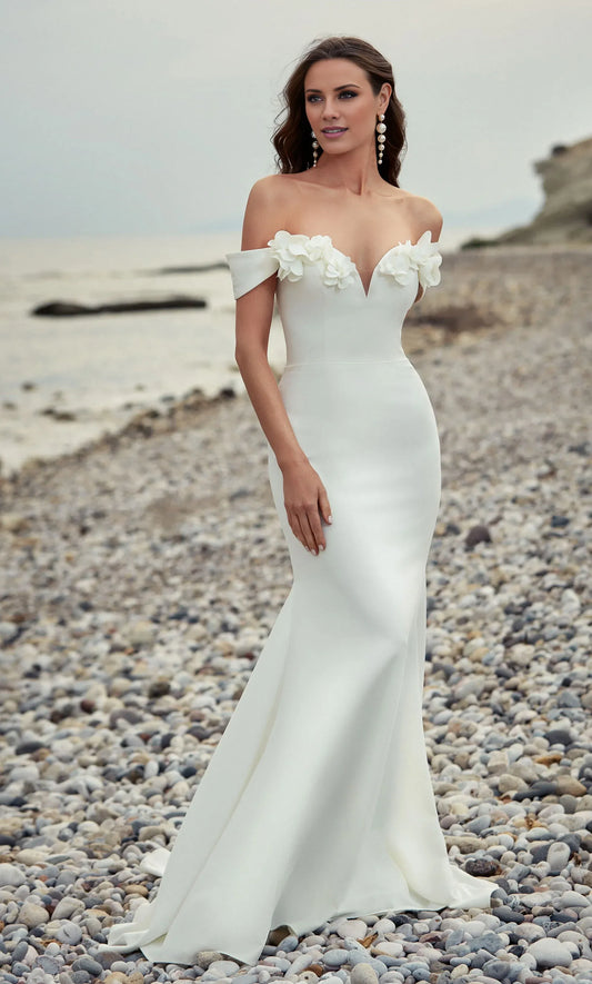 Mermaid Off-Shoulder Satin Train Wedding Dress - Yihuiw by Yihuiw