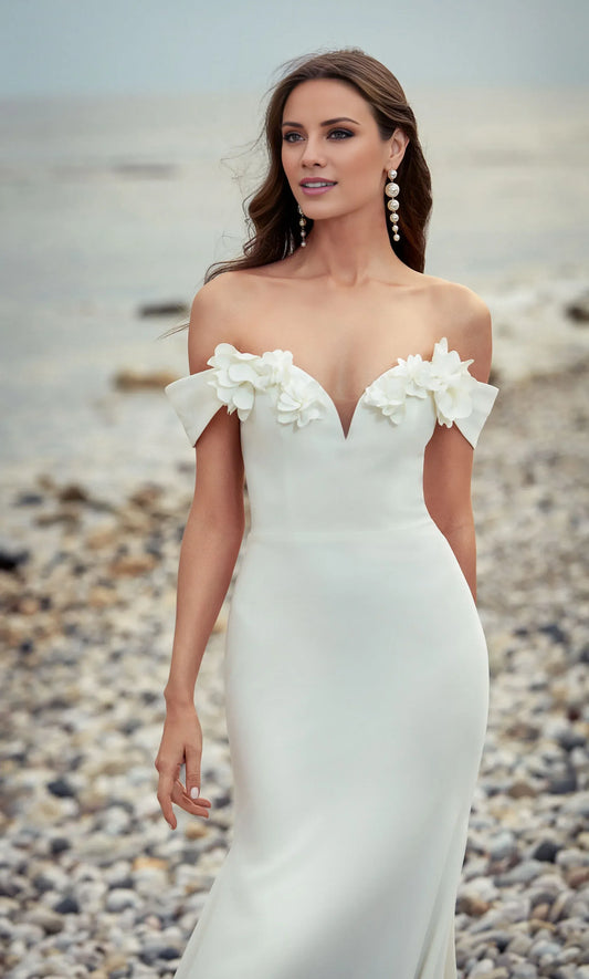 Mermaid Off-Shoulder Satin Train Wedding Dress - Yihuiw by Yihuiw