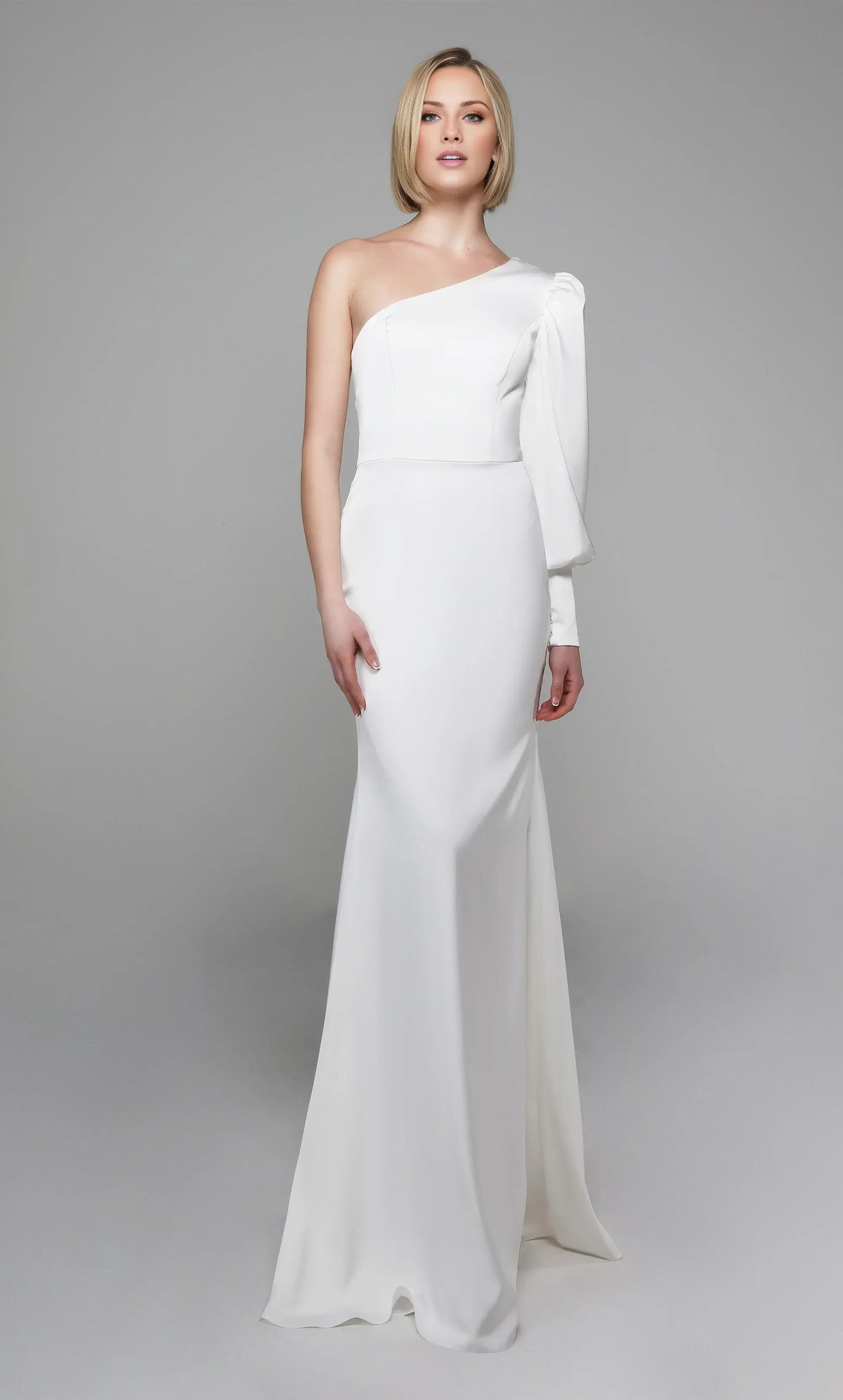 Mermaid One-Shoulder Satin Puff Sleeve Floor-Length Wedding Dress - Yihuiw by Yihuiw