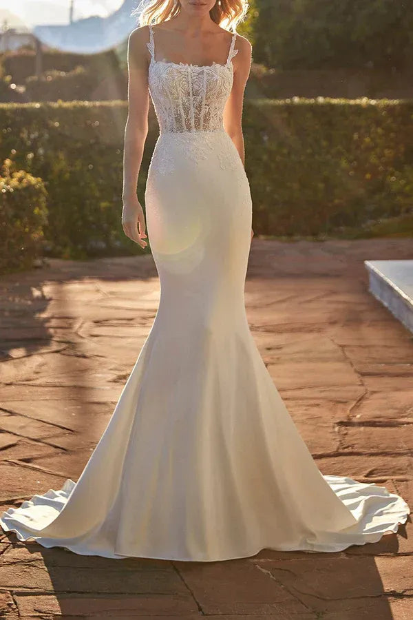 Mermaid Spaghetti Strap Floor-Length Wedding Dress - Yihuiw by Yihuiw