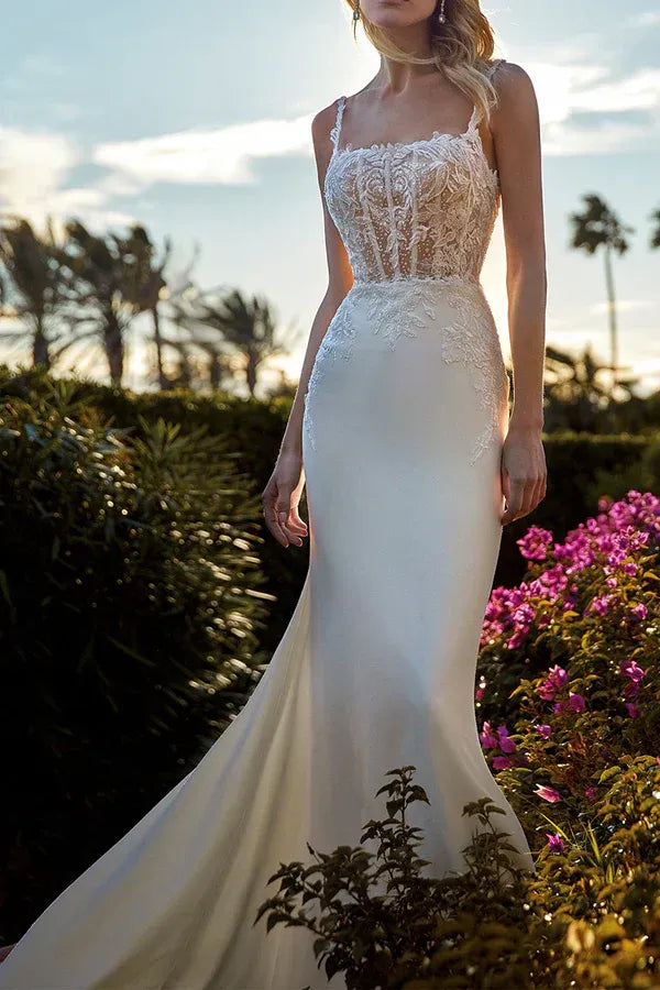 Mermaid Spaghetti Strap Floor-Length Wedding Dress - Yihuiw by Yihuiw