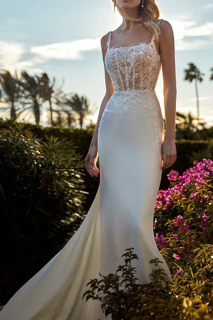Mermaid Spaghetti Strap Floor-Length Wedding Dress - Yihuiw by Yihuiw