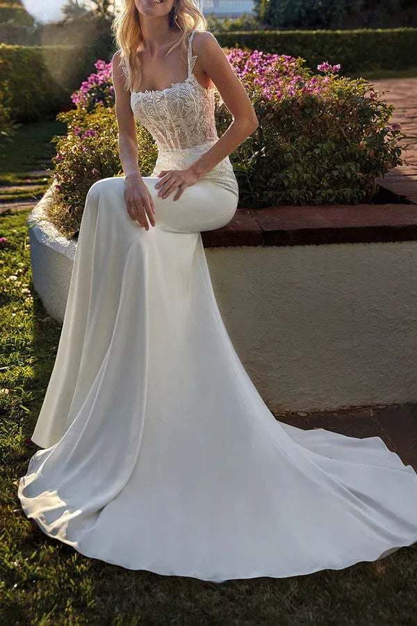 Mermaid Spaghetti Strap Floor-Length Wedding Dress - Yihuiw by Yihuiw