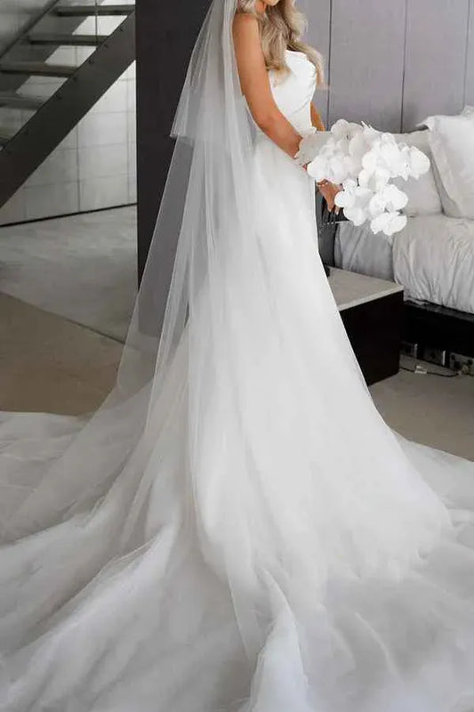 Mermaid Strapless Draped Floor-Length Wedding Dress - Yihuiw by Yihuiw