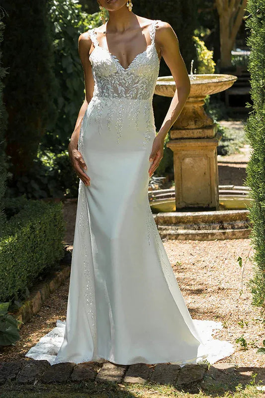 Mermaid V-Neck Floor-Length Wedding Dress - Yihuiw by Yihuiw
