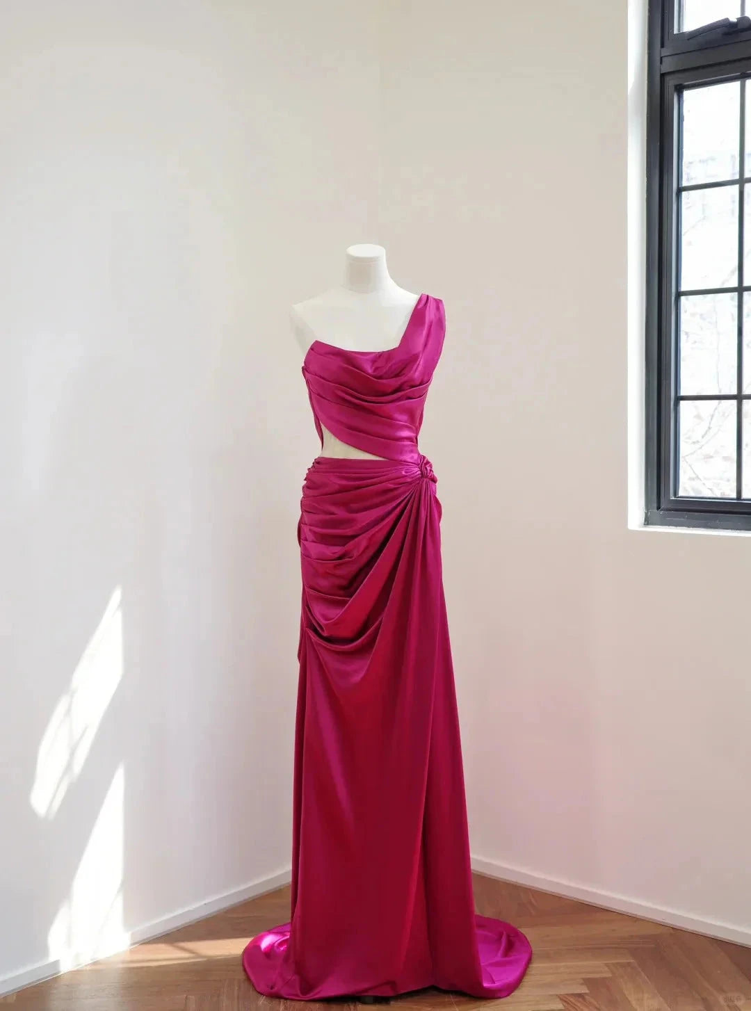 elegant long satin Prom dress evening dress simple gentle atmospheric and unique desi Bring summer colors to enhance whiteness by YiHuiw