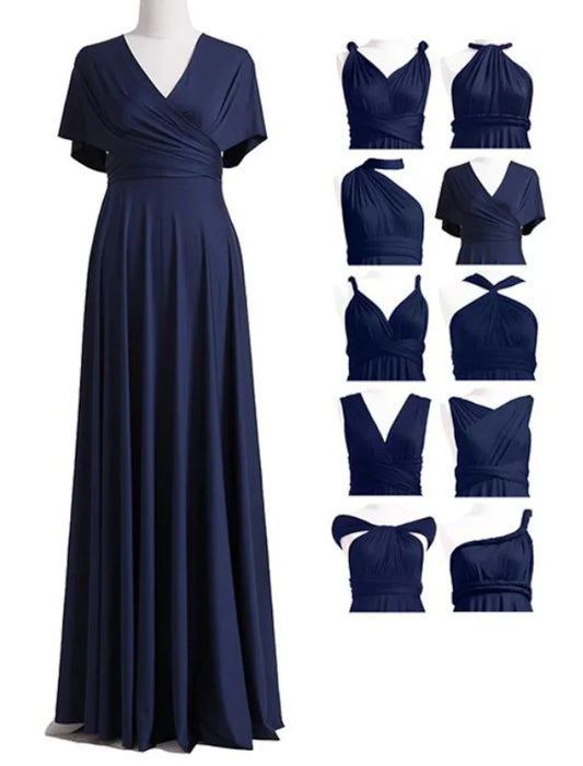 Sheath / Column Bridesmaid Dress V Neck Sleeveless Convertible Floor Length Spandex with Pleats / Solid Color by YiHuiw