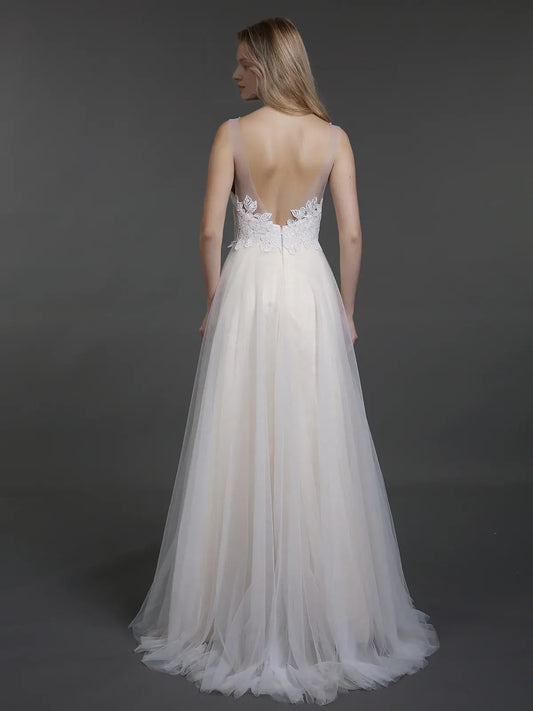 A-Line Illusion Sleeveless Floor-Length Wedding Dress - Yihuiw by Yihuiw