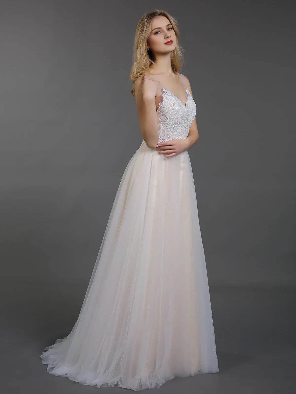A-Line Illusion Sleeveless Floor-Length Wedding Dress - Yihuiw by Yihuiw