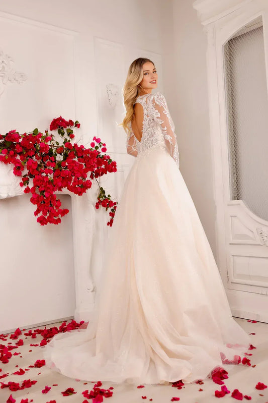 A-Line Plunging Floor-Length Wedding Dress - Yihuiw by Yihuiw