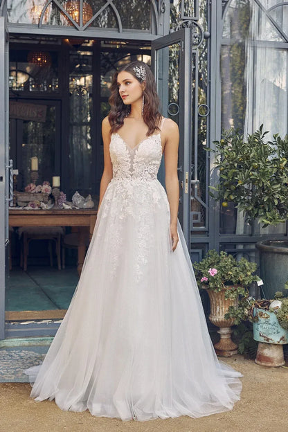 A-Line V-Neck Floor-Length Wedding Dress - Yihuiw by Yihuiw