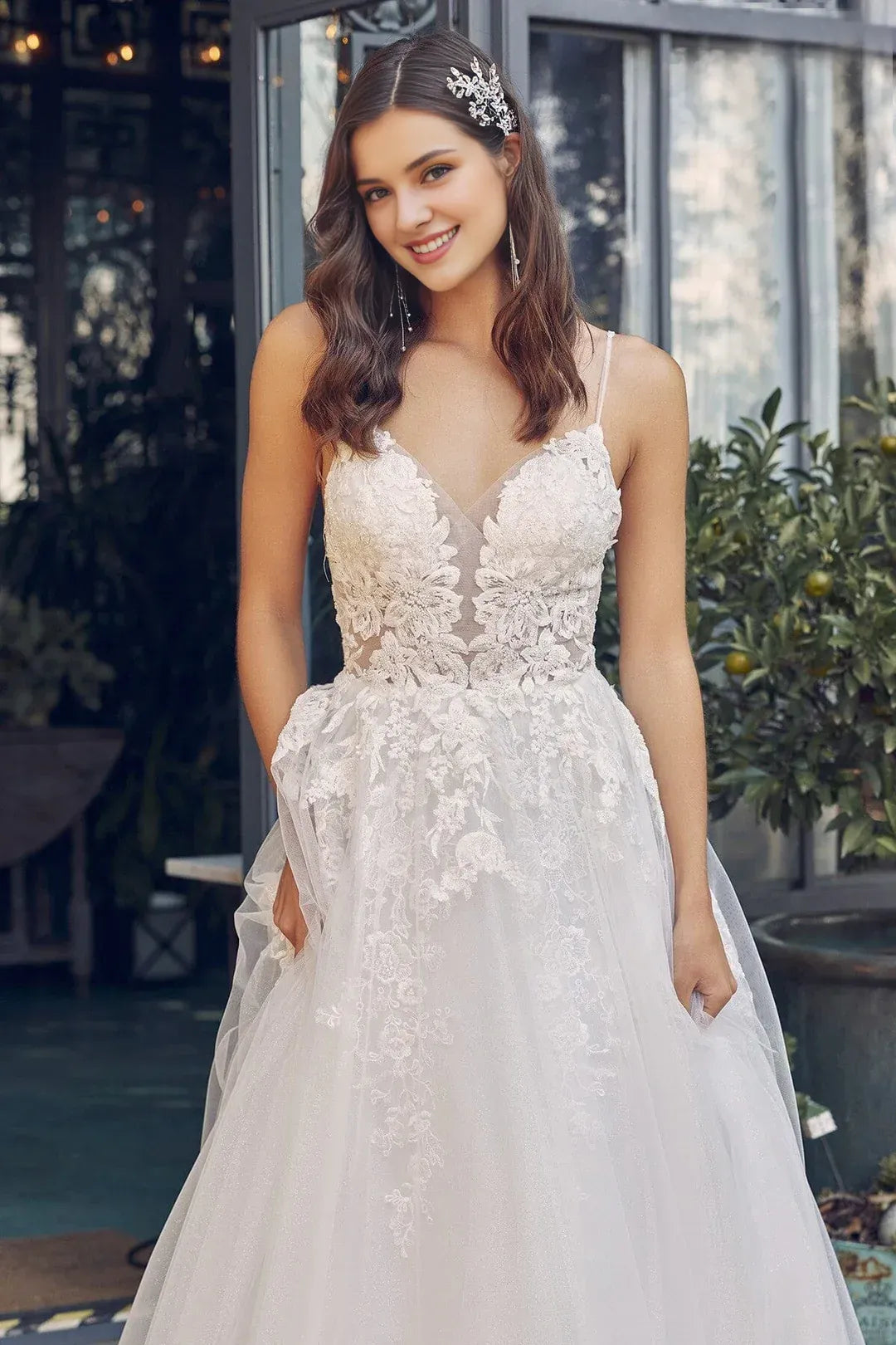A-Line V-Neck Floor-Length Wedding Dress - Yihuiw by Yihuiw