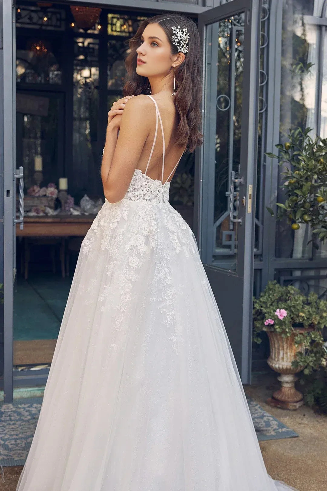 A-Line V-Neck Floor-Length Wedding Dress - Yihuiw by Yihuiw