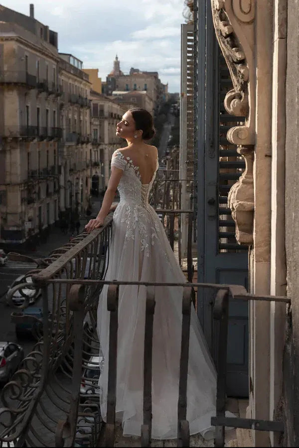 A-Line Floor-Length Wedding Dress - Yihuiw by Yihuiw