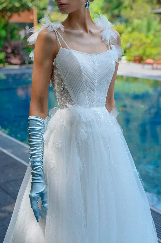 A-Line Spaghetti Strap Floor-Length Wedding Dress - Yihuiw by Yihuiw