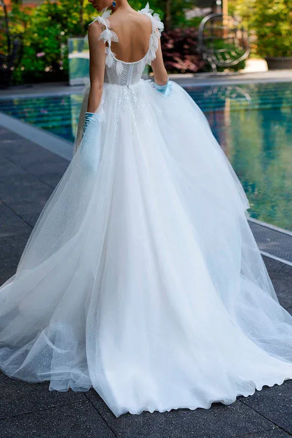 A-Line Spaghetti Strap Floor-Length Wedding Dress - Yihuiw by Yihuiw