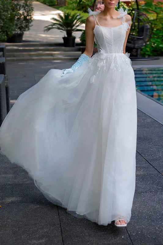 A-Line Spaghetti Strap Floor-Length Wedding Dress - Yihuiw by Yihuiw