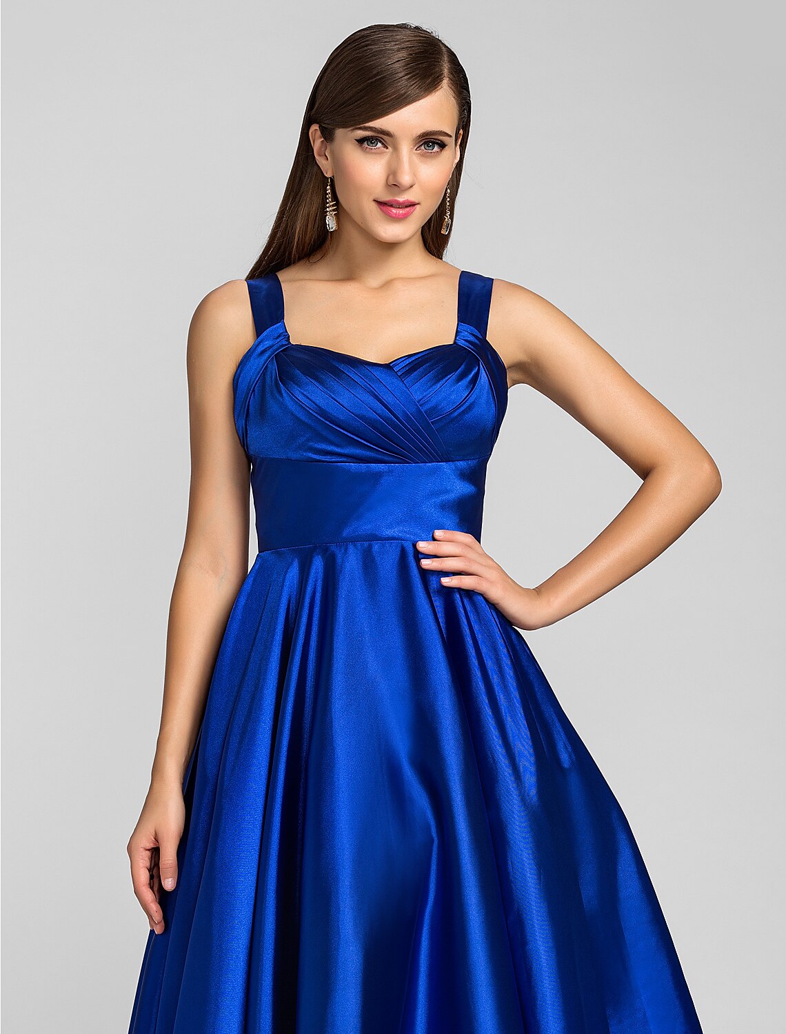 A-Line Minimalist Dress Wedding Guest Cocktail Party Tea Length Sleeveless Square Neck Satin with Criss Cross by YiHuiw