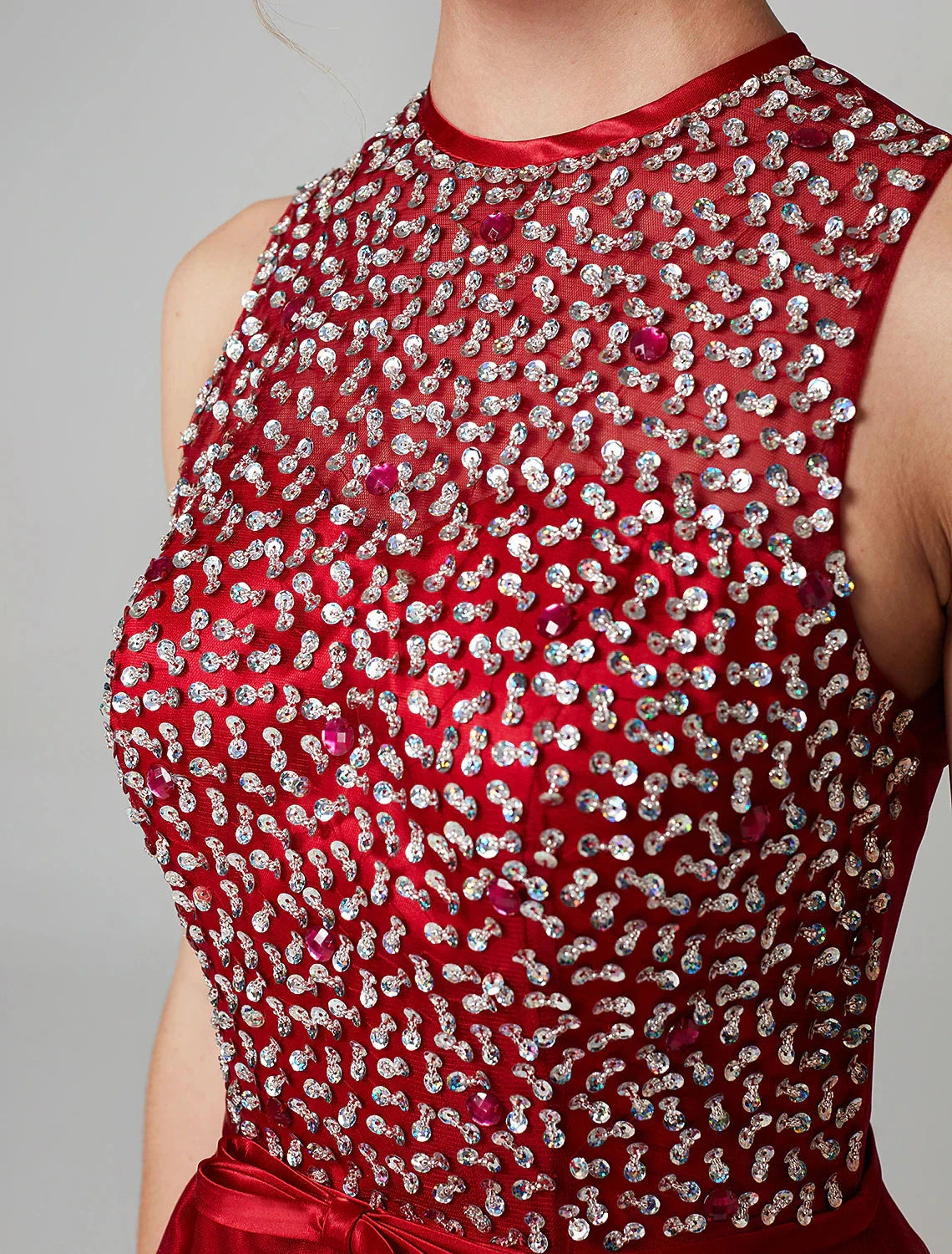 A-Line Sparkle & Shine Dress Wedding Guest Cocktail Party Asymmetrical Sleeveless Jewel Neck Satin with Bow(s) Sequin by YiHuiw