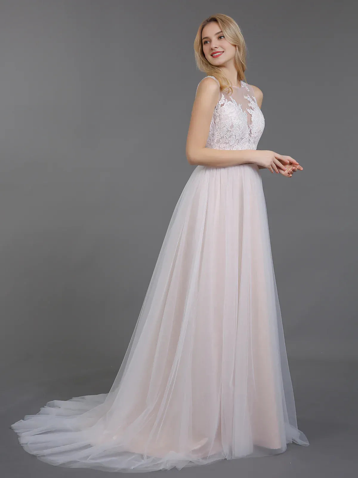 A-Line Illusion Sleeveless Floor-Length Wedding Dress - Yihuiw by Yihuiw
