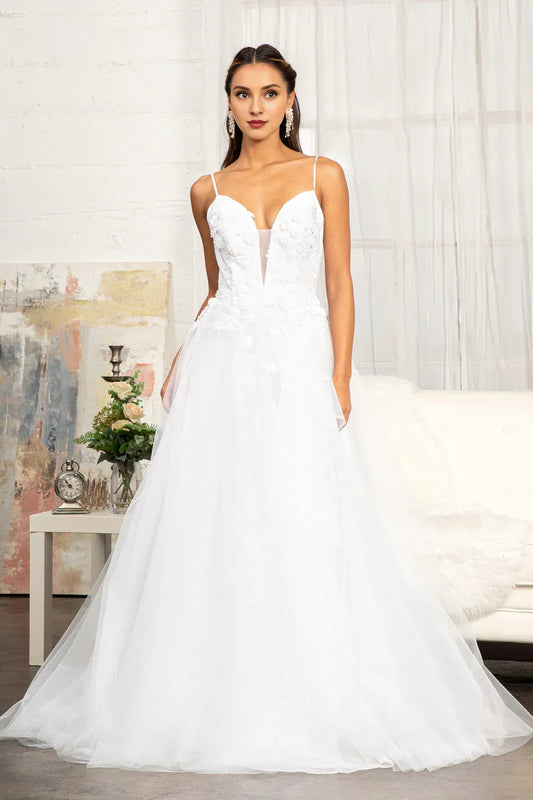 A-Line Spaghetti Strap Floor-Length Wedding Dress - Yihuiw by Yihuiw