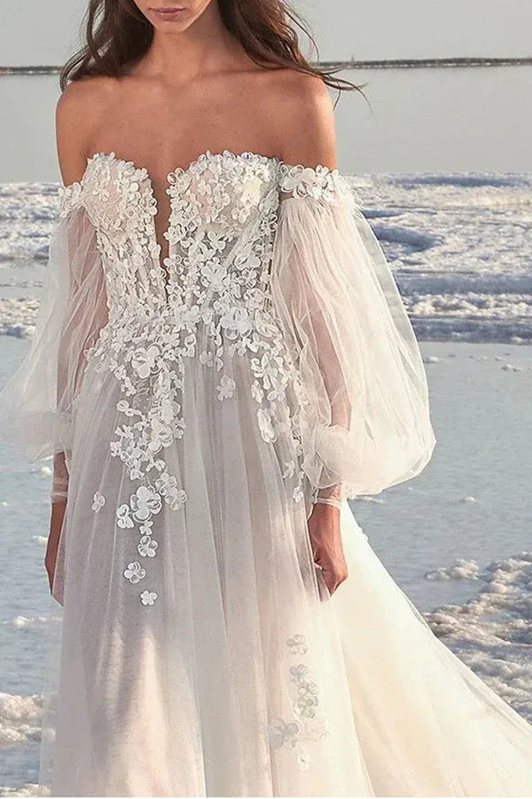 A-Line Floor-Length Wedding Dress - Yihuiw by Yihuiw