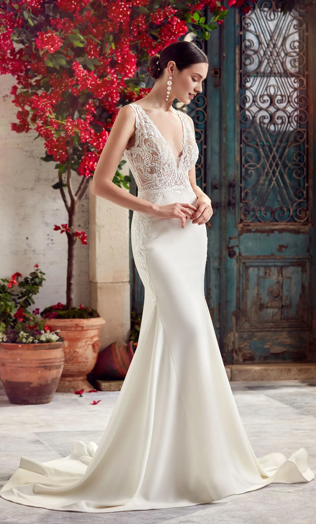 Mermaid V-Neck Lace Open Back Train Wedding Dress - Yihuiw by Yihuiw
