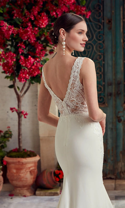 Mermaid V-Neck Lace Open Back Train Wedding Dress - Yihuiw by Yihuiw