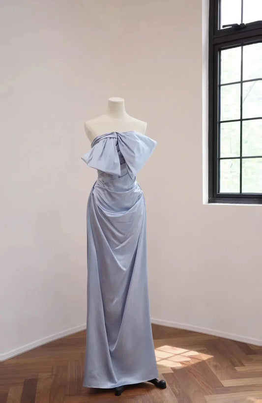 fashion long satin Prom dress evening dress simple gentle atmospheric and unique desi Bring summer colors to enhance whiteness by YiHuiw