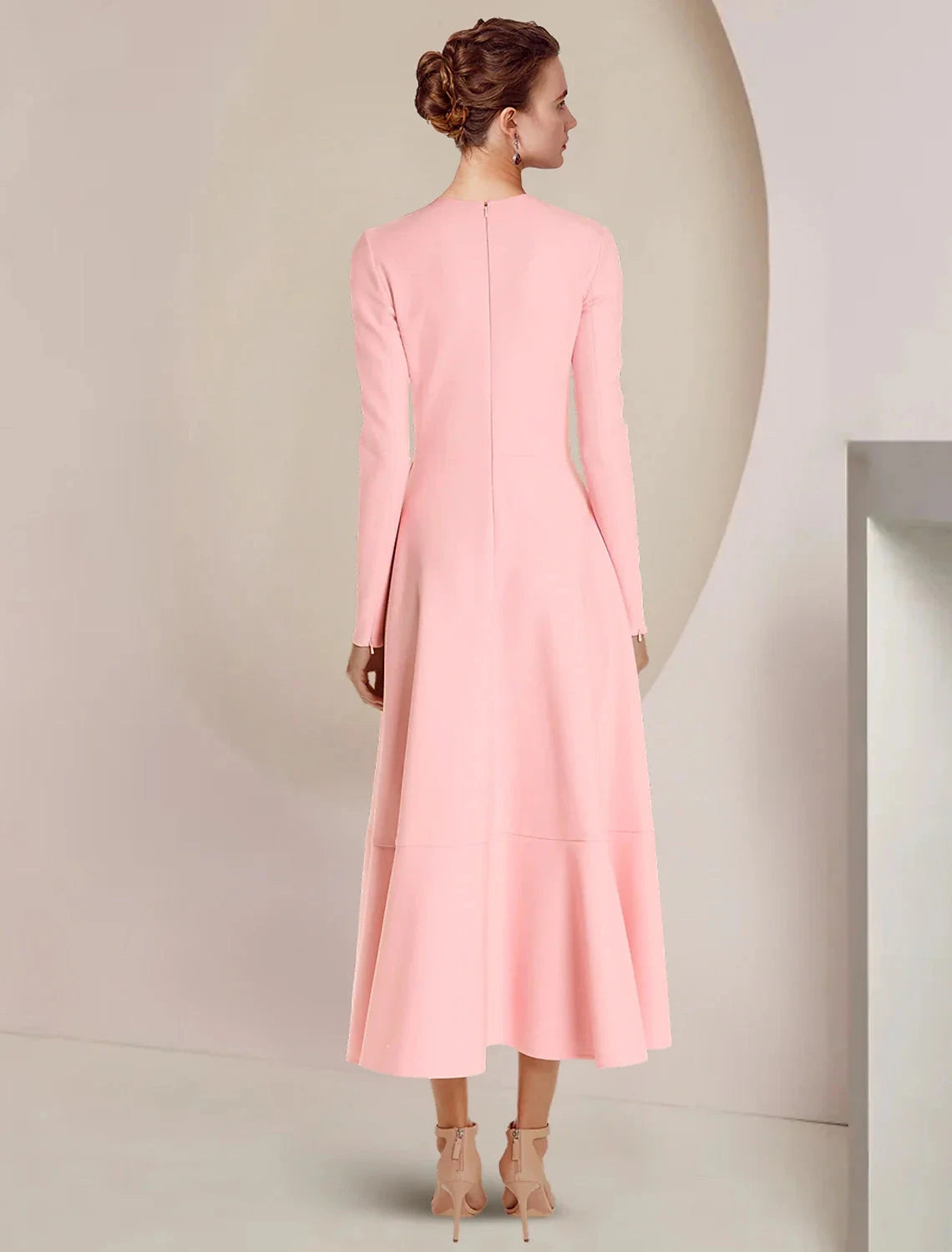 A-Line Mother of the Bride Dress Formal Wedding Guest Elegant High Low Scoop Neck Asymmetrical Ankle Length Fabric Long Sleeve with Ruffles by YiHuiw