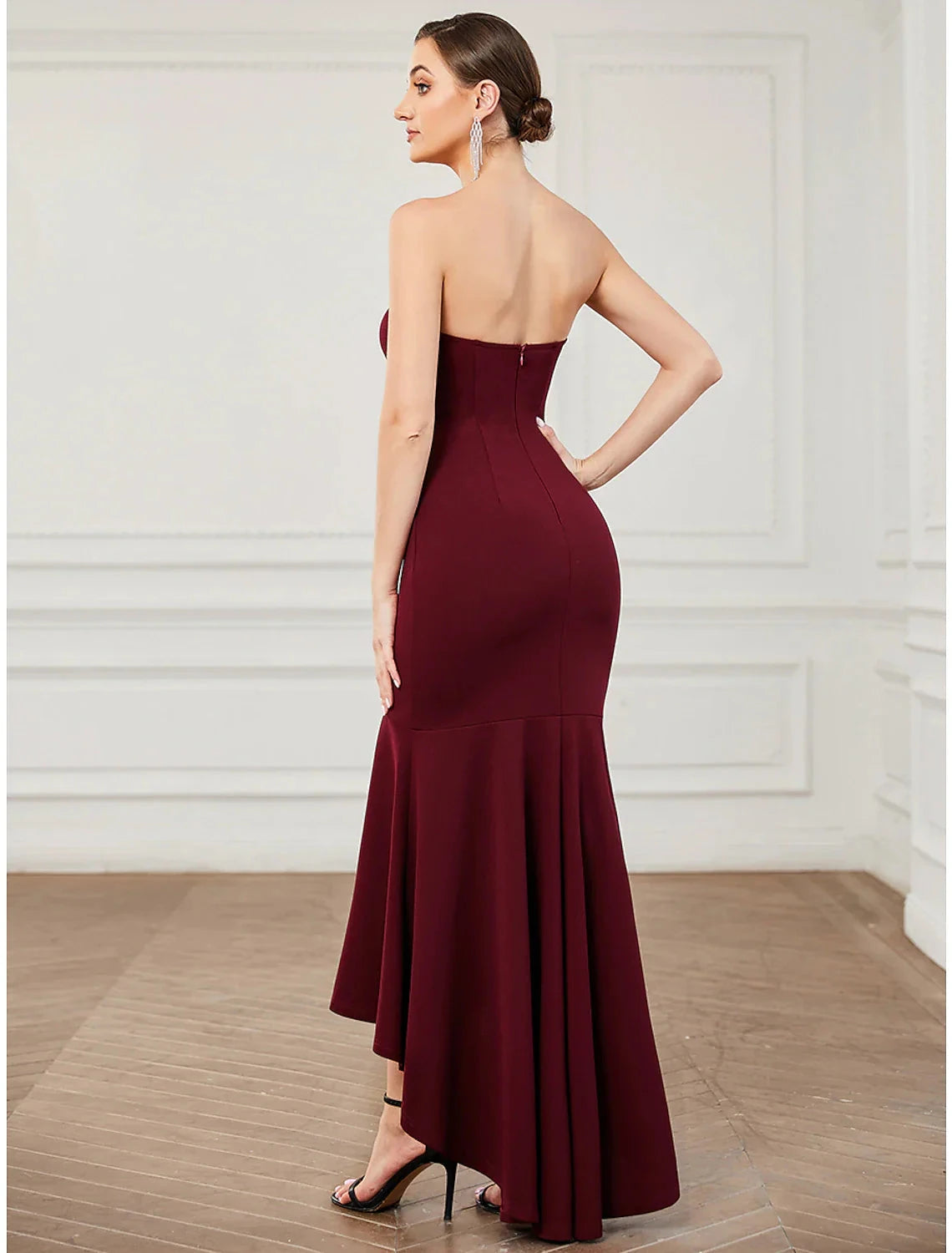 Mermaid / Trumpet Party Dresses Minimalist Dress Party Wear Wedding Guest Asymmetrical Sleeveless Strapless Polyester with Pleats by YiHuiw