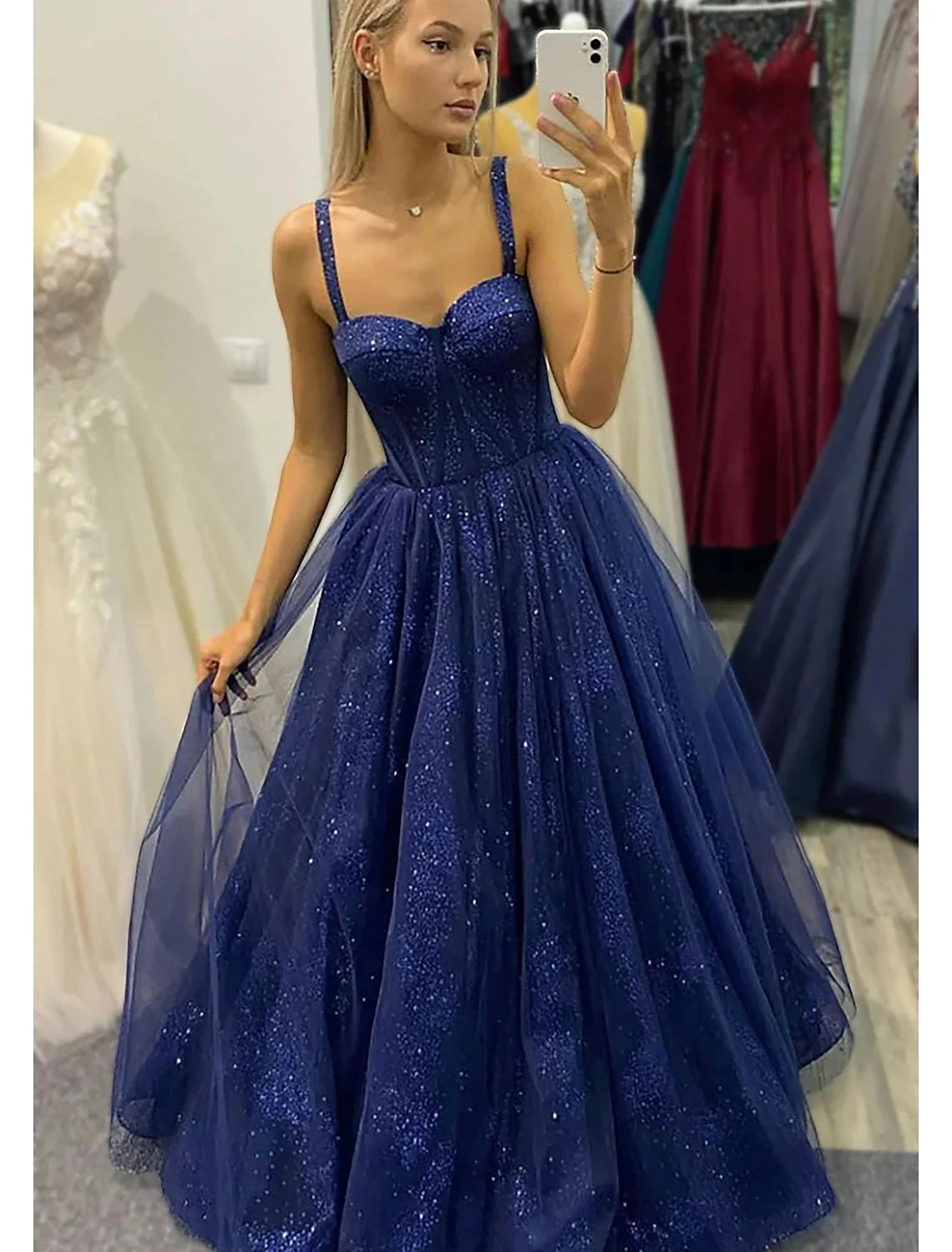 Ball Gown A-Line Prom Dresses Sparkle & Shine Dress Formal Prom Floor Length Sleeveless Sweetheart Tulle Backless with Glitter Pleats by YiHuiw