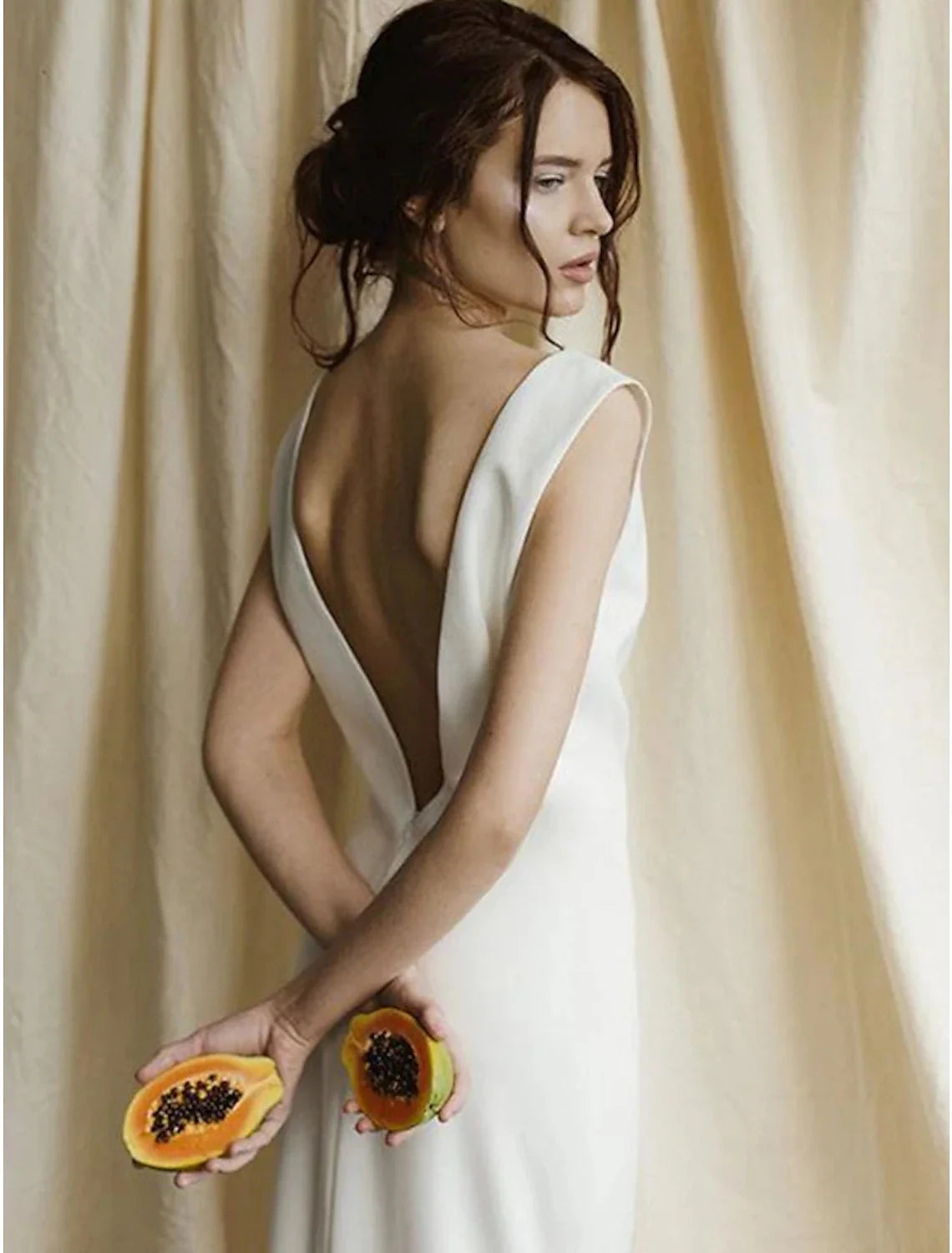 Reception Open Back Casual Wedding Dresses Sheath / Column Scoop Neck Sleeveless Sweep / Brush Train Satin Bridal Gowns With Solid Color Summer Fall Wedding Party Women's Clothing by YiHuiw