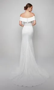 Mermaid Off-Shoulder Satin Train Wedding Dress - Yihuiw by Yihuiw