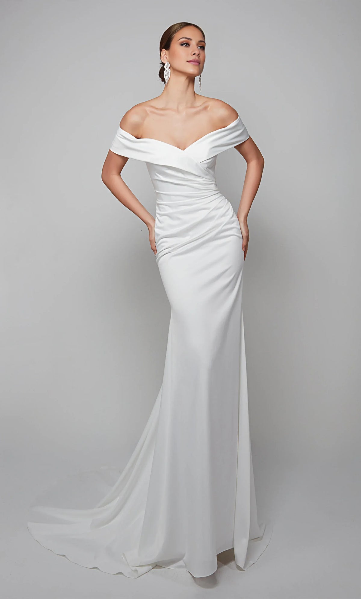 Mermaid Off-Shoulder Satin Train Wedding Dress - Yihuiw by Yihuiw