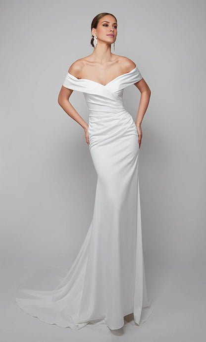 Mermaid Off-Shoulder Satin Train Wedding Dress - Yihuiw by Yihuiw