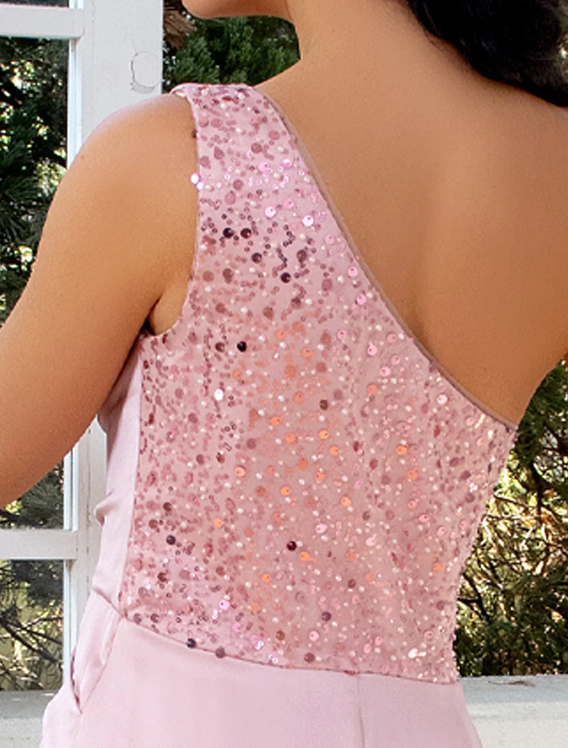 Sheath / Column Evening Gown Sexy Dress Wedding Party Court Train Sleeveless One Shoulder Satin with Pearls Sequin Slit