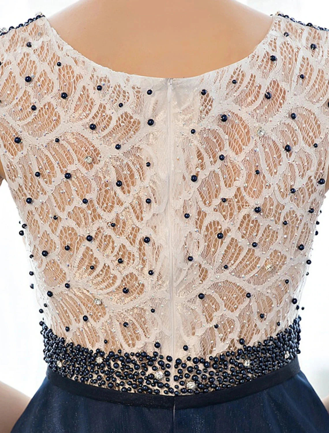 A-Line Beautiful Back Elegant Beaded & Sequin Prom Formal Evening Dress Illusion Neck Sleeveless Floor Length Tulle Over Lace with Beading by YiHuiw